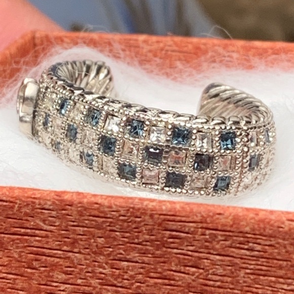 Chanel Silver Blue Crystal Hoop Earring - Picture 2 of 11